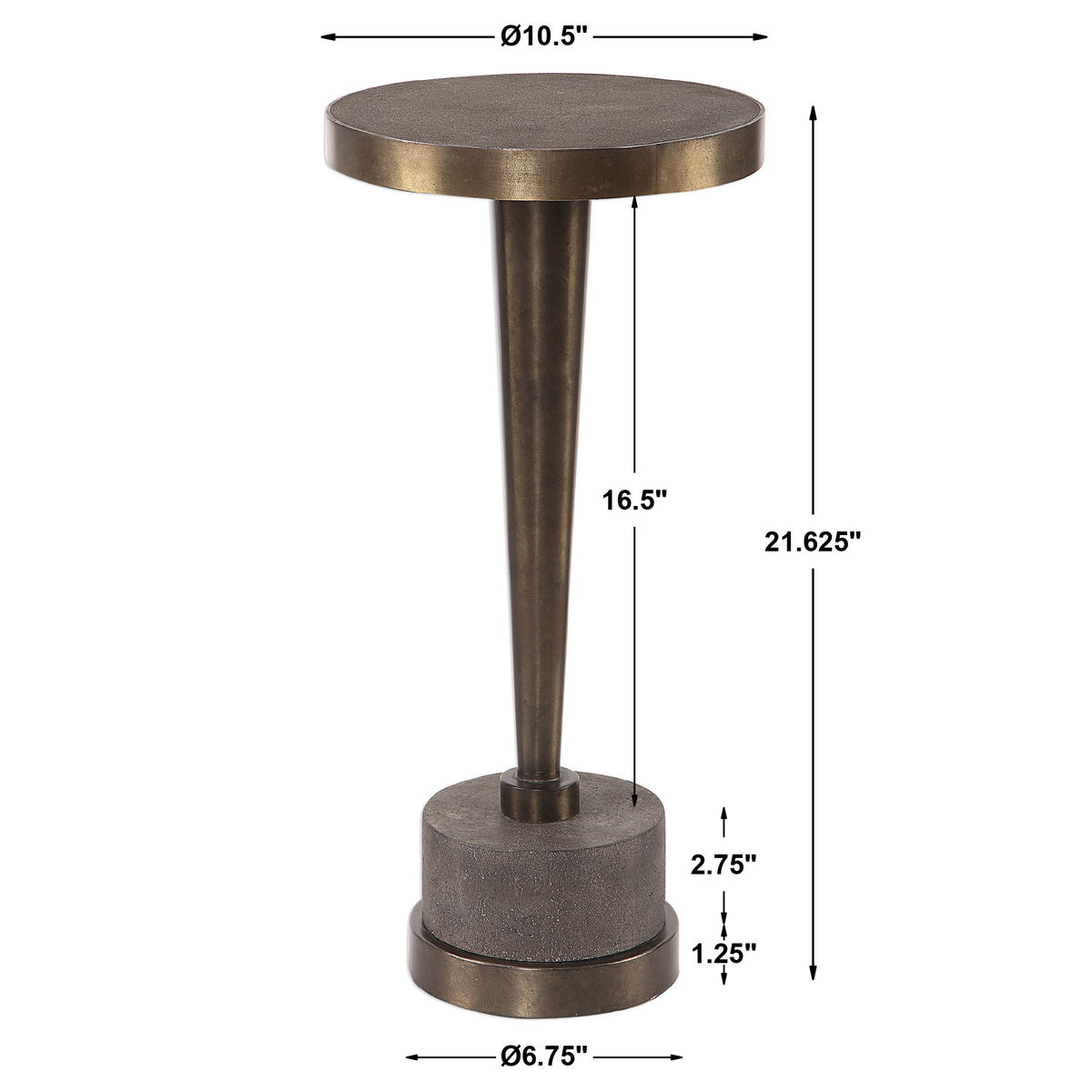 Masika Bronze Accent Table, Side & End Table by Uttermost, 10.5" width x 21.62" height x 10.5" depth View 3