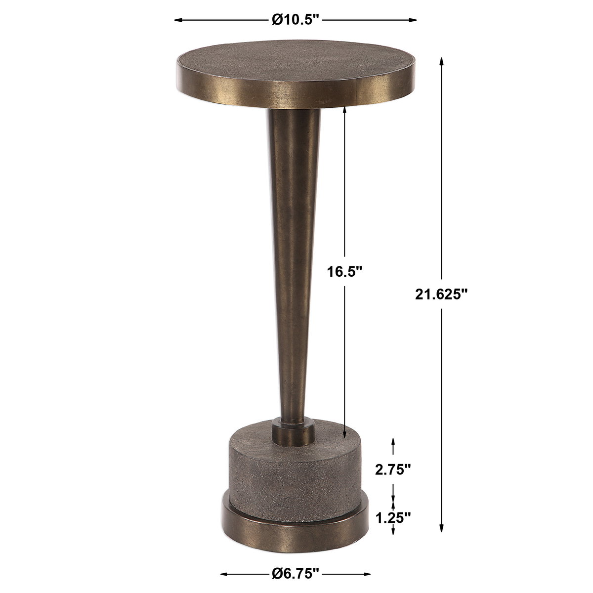 Masika Bronze Accent Table, Side & End Table by Uttermost, 10.5" width x 21.62" height x 10.5" depth View 3