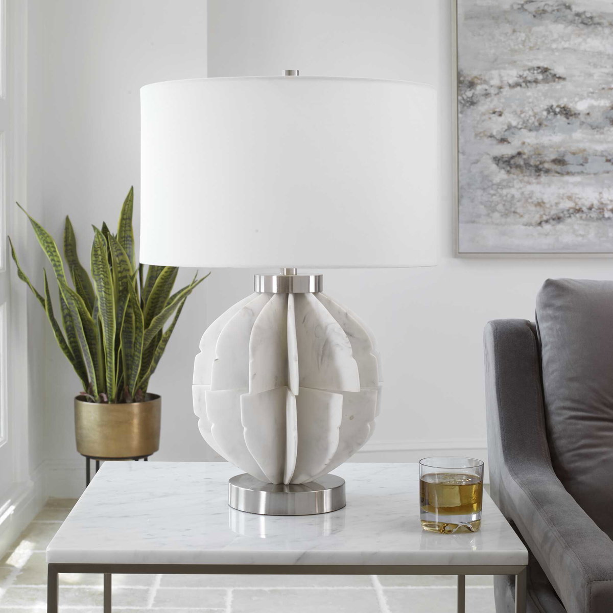 Repetition White Marble Table Lamp, by Uttermost, 17" width x 24.5" height x 17" depth View 2