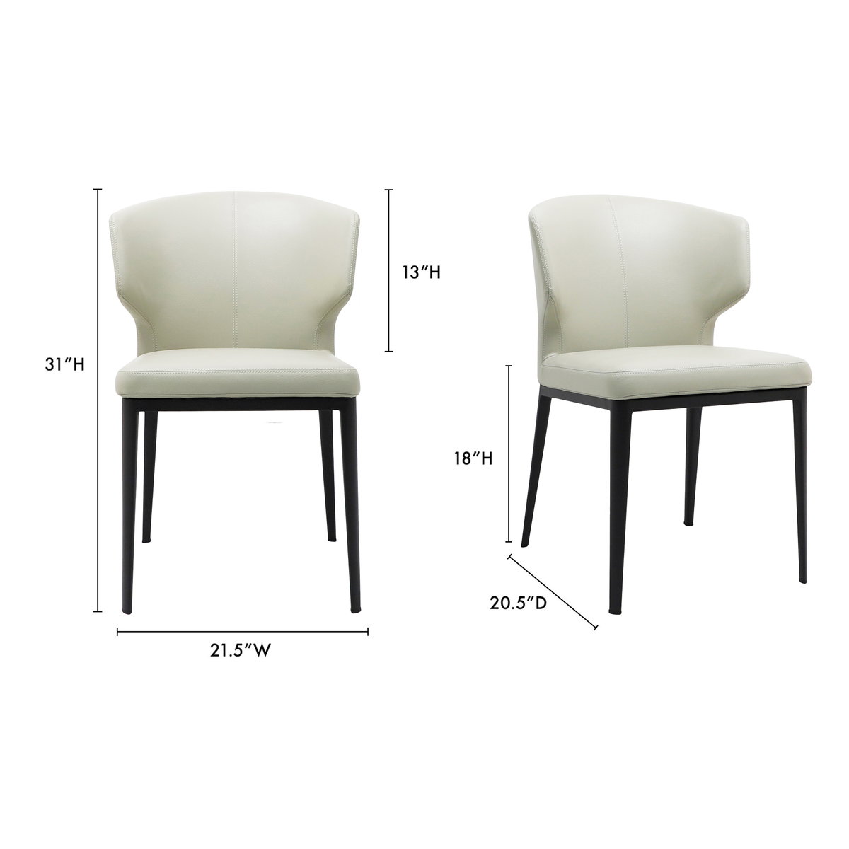 Delaney Dining Chair Beige - Set Of Two, by Moe's Home, 19.5" width x 30" height x 19" depth View 9