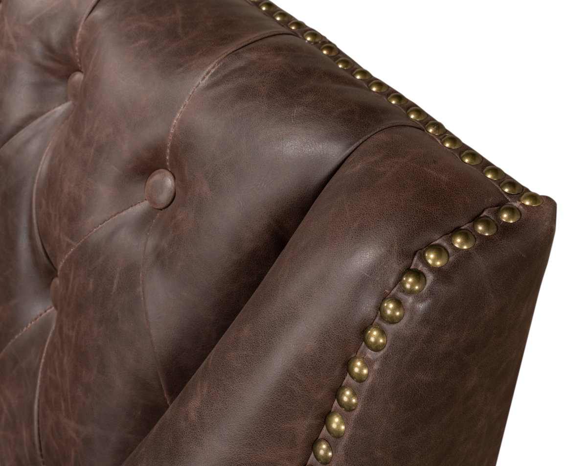 Brooks Leather Tufted 2 Seat Sofa, by Sarreid, 2'8" length x 4'6" width x 2'9" height View 5