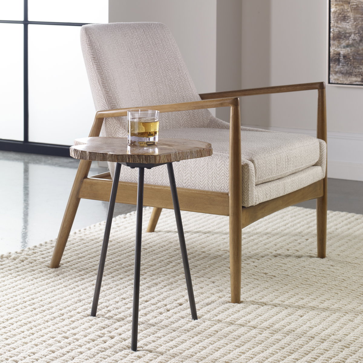 Mircea Petrified Wood Accent Table, Furniture by Uttermost, 16" width x 20" height x 16" depth View 2