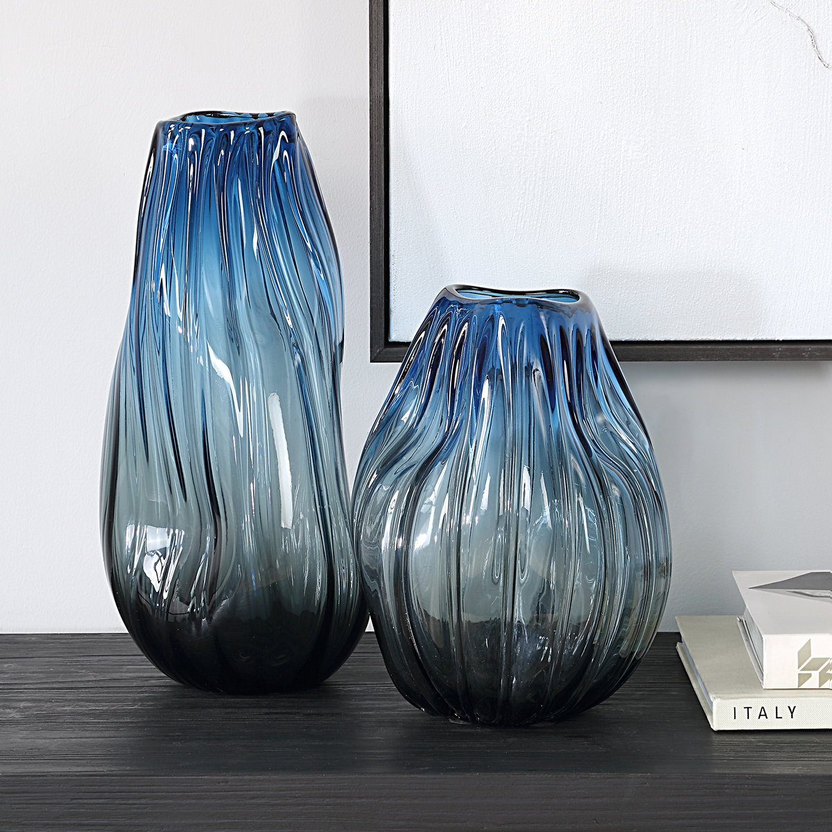 Midnight Horizon Vases Set/2, by Uttermost, 7" width x 14.5" height x 7" depth View 2