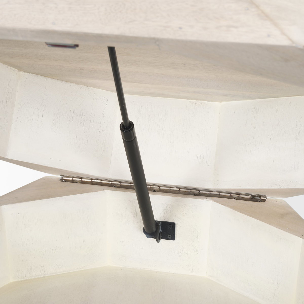 Arreto 36' Hexagonal Hinged Solid Wood Top and Base Coffee Table, by Mercana, 36" length x 36" width x 15" height View 12