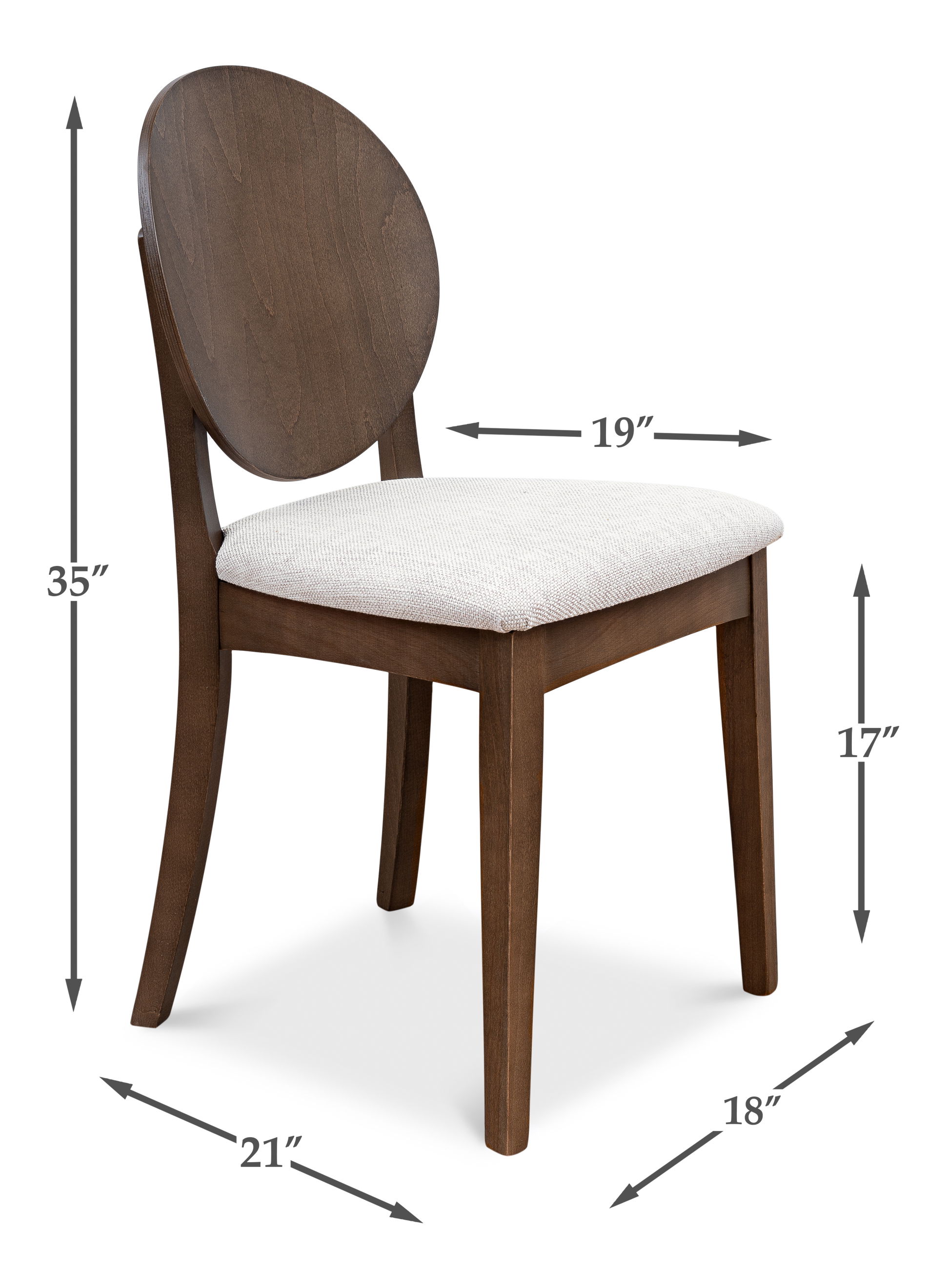 Round Back Side Chair, Driftwood,Oatmeal, Dining Chair by Sarreid, 18" length x 21" width x 35" height View 4
