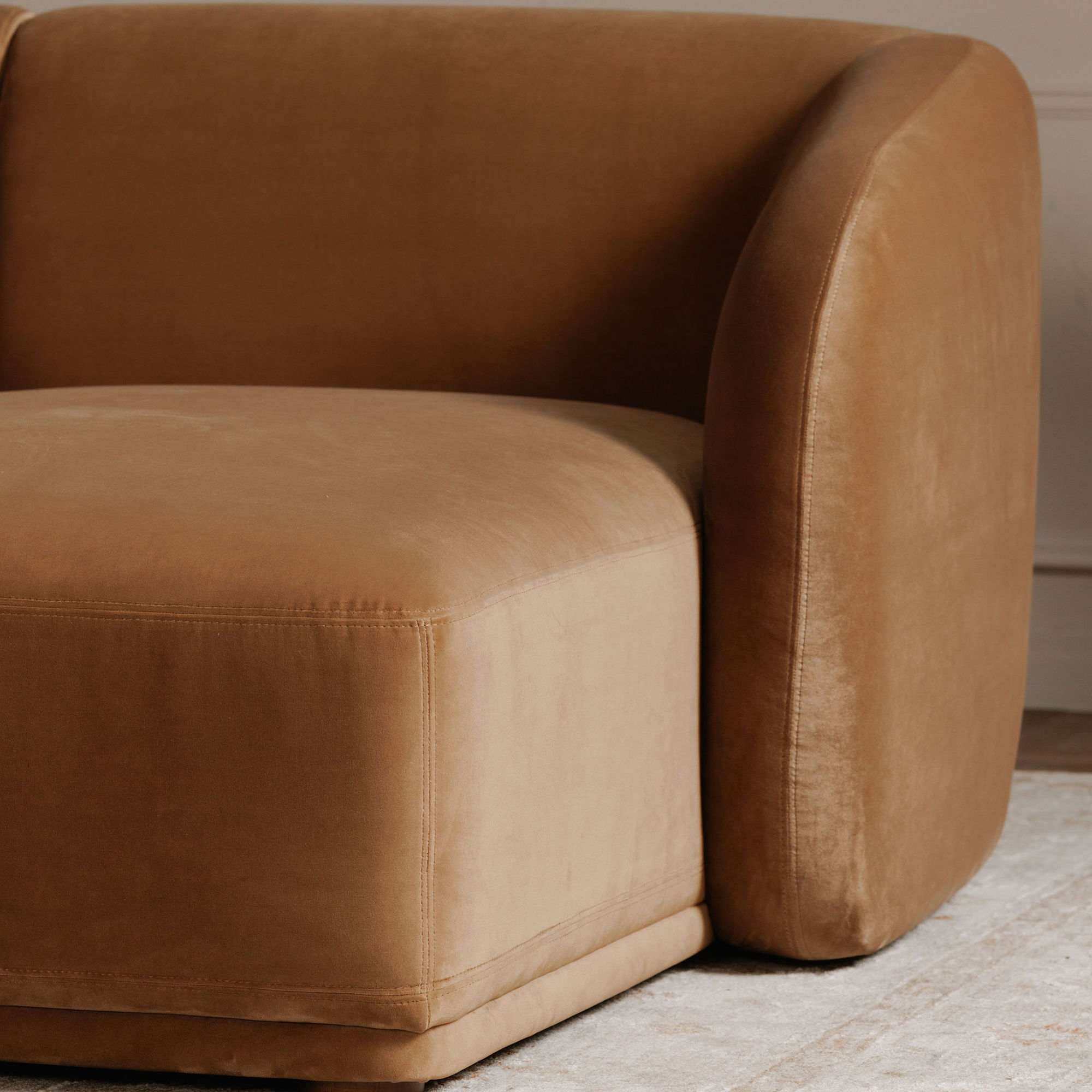 Faye Left Sectional Tan Faux Mohair large image 