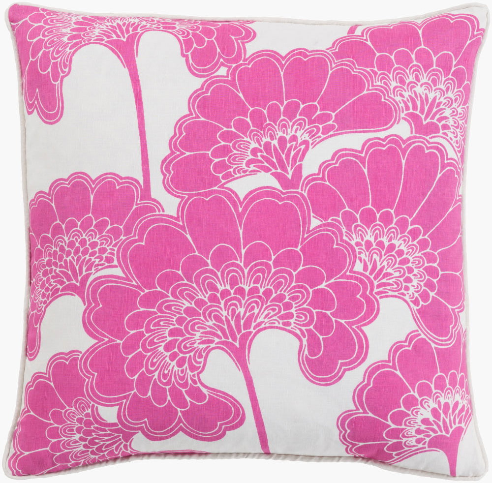 Japanese Floral Lumbar Pillow Down, Decorative Pillow by Surya, 13" length x 20" width