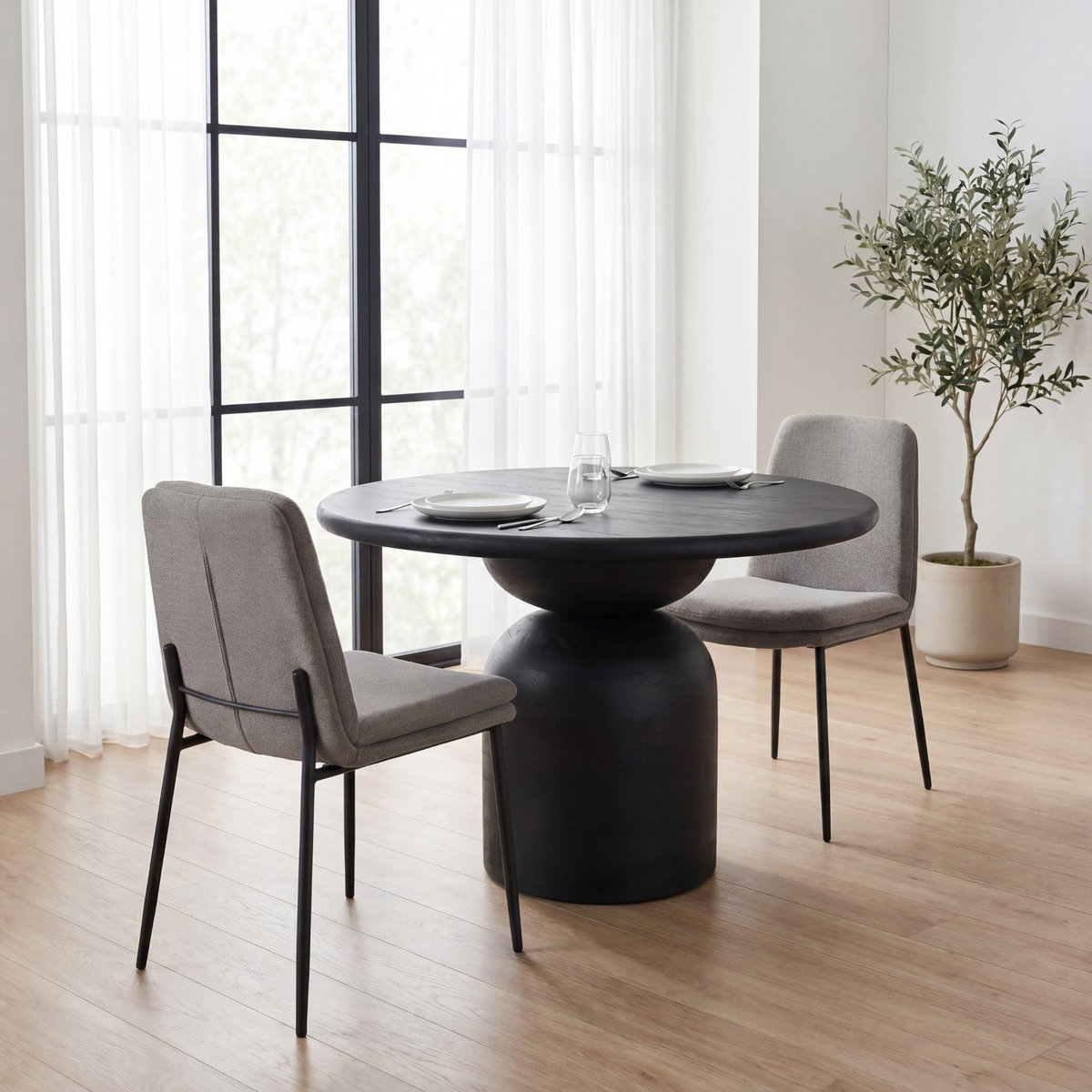 Eve Curved Back Dining Side Chair | Gray Fabric with Black Metal, Dining Chair by Mercana, 24.5" length x 19.5" width x 33.5" height View 5