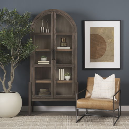 Teva Two Toned Dark with Light Wood Arched Curio Cabinet