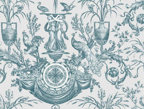 Avian Fountain Toile Jade Wallpaper