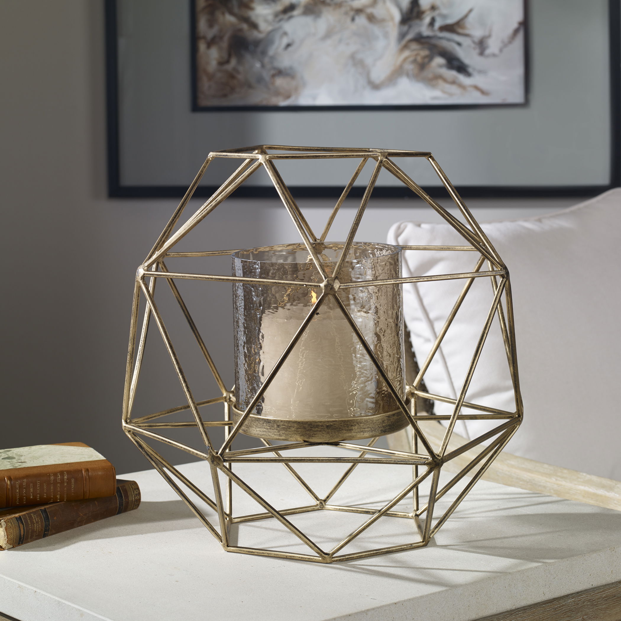 Myah Geometric Gold Candleholder large image 