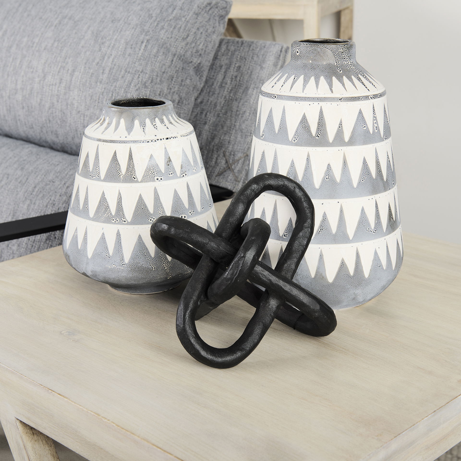 Delaney Large Gray Patterned Ceramic Vase, by Mercana, 6.69" length x 6.69" width x 10.04" height View 4