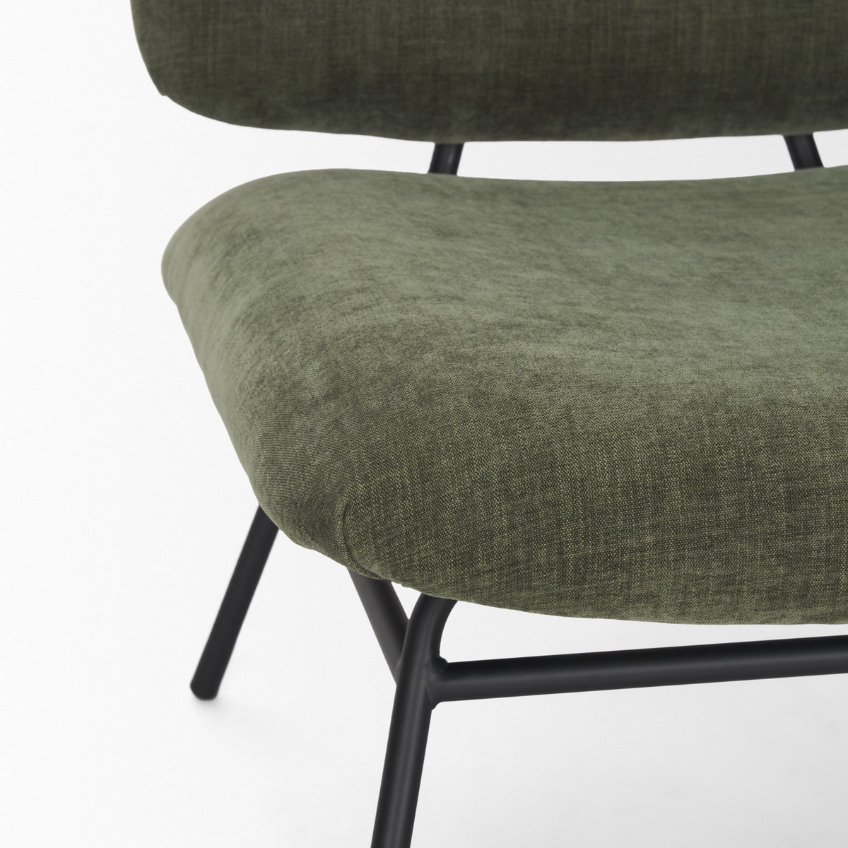 Nora Forest Green Fabric with Matte Black Metal Legs Accent Chair, by Mercana, 25" length x 30.25" width x 31" height View 12