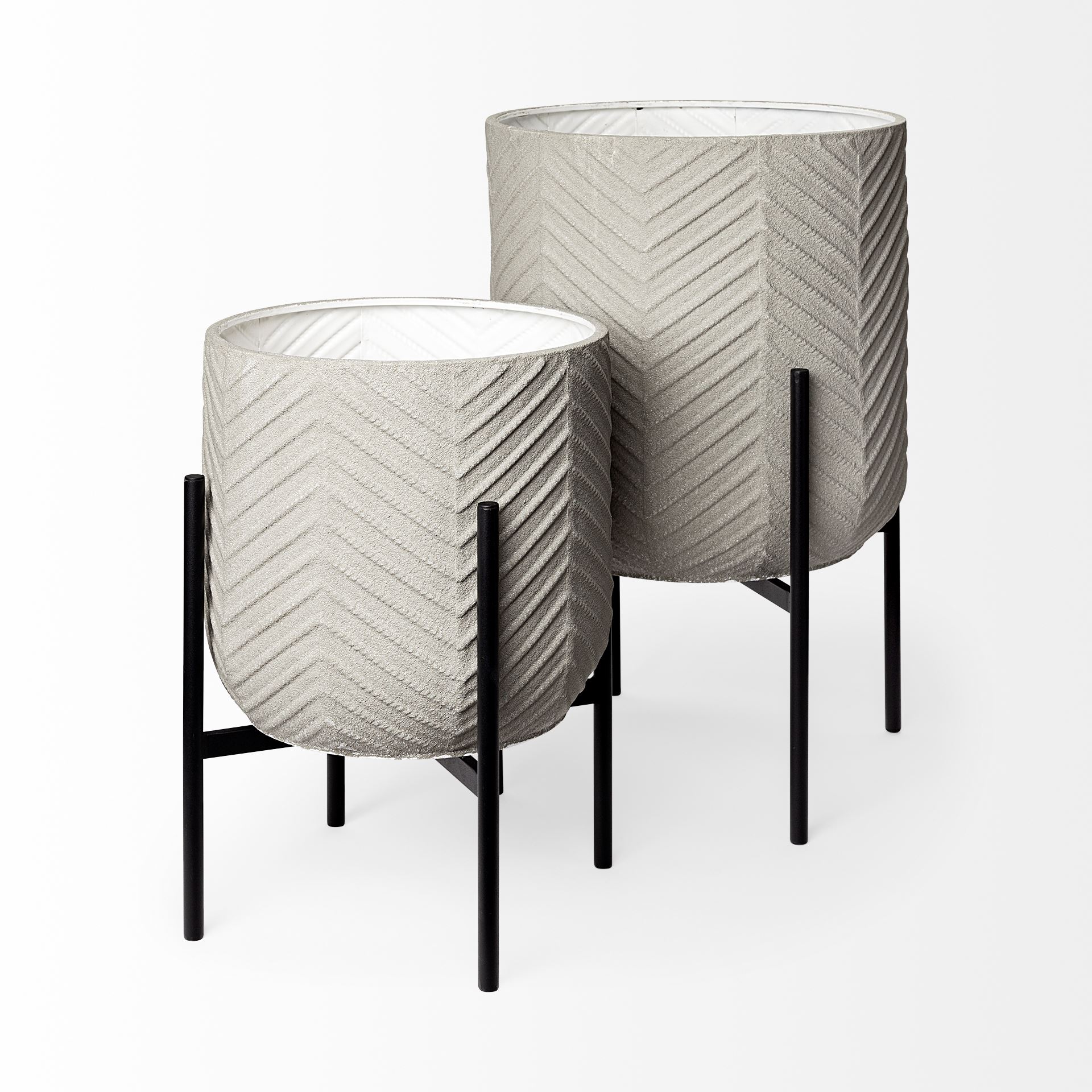 Mabel Set of Two 15.4 x 24.8 Eggshell Metal Top with Black Iron Base Plant Stands, Planter by Mercana, 15.35" length x 15.35" width x 24.8" height View 4