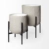 Mabel Set of Two 15.4 x 24.8 Eggshell Metal Top with Black Iron Base Plant Stands, Planter by Mercana, 15.35" length x 15.35" width x 24.8" height thumbnail 4
