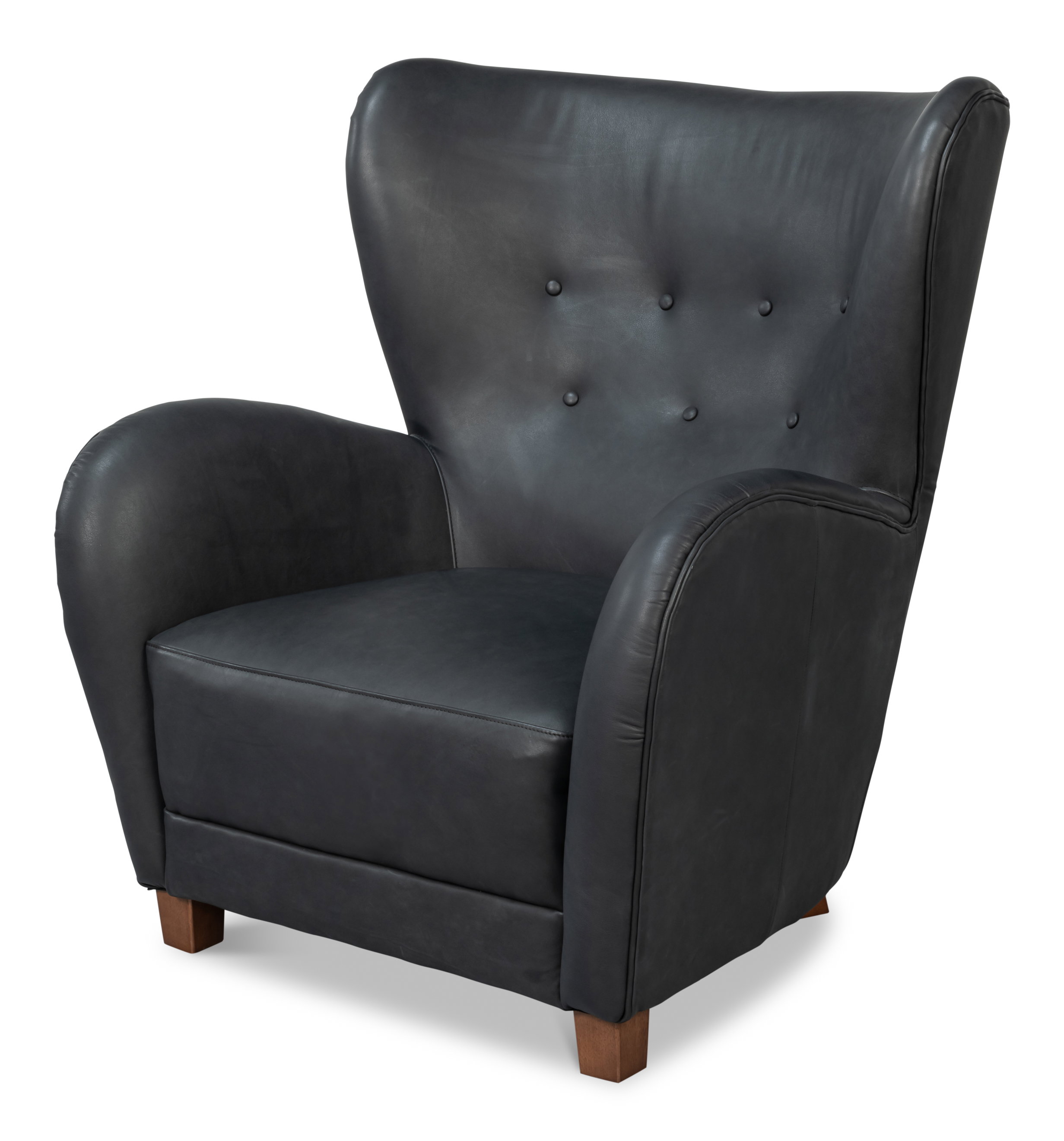 Lombard Wing Chair,Santoni Black Leather, Seating by Sarreid, 34" length x 36" width x 40" height View 14