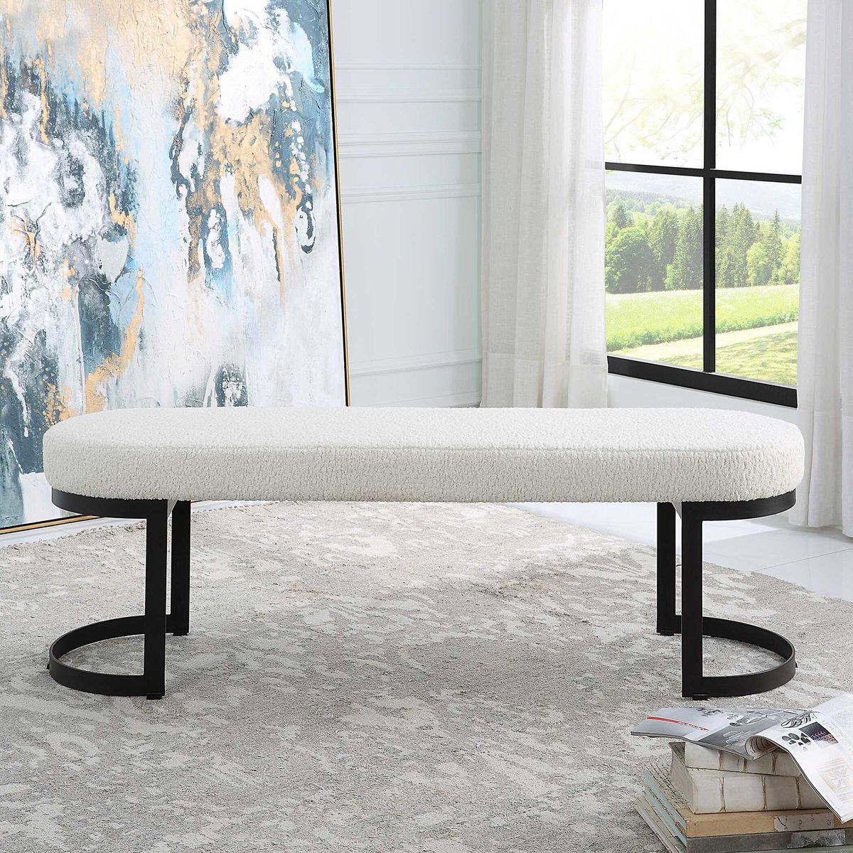 Infinity Black Bench, Benche by Uttermost, 60" width x 19" height x 16.25" depth View 4