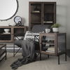 Arelius 36L x 18W x 63H Medium Brown Wood with Black Metal Base Display Cabinet thumbnail 2
