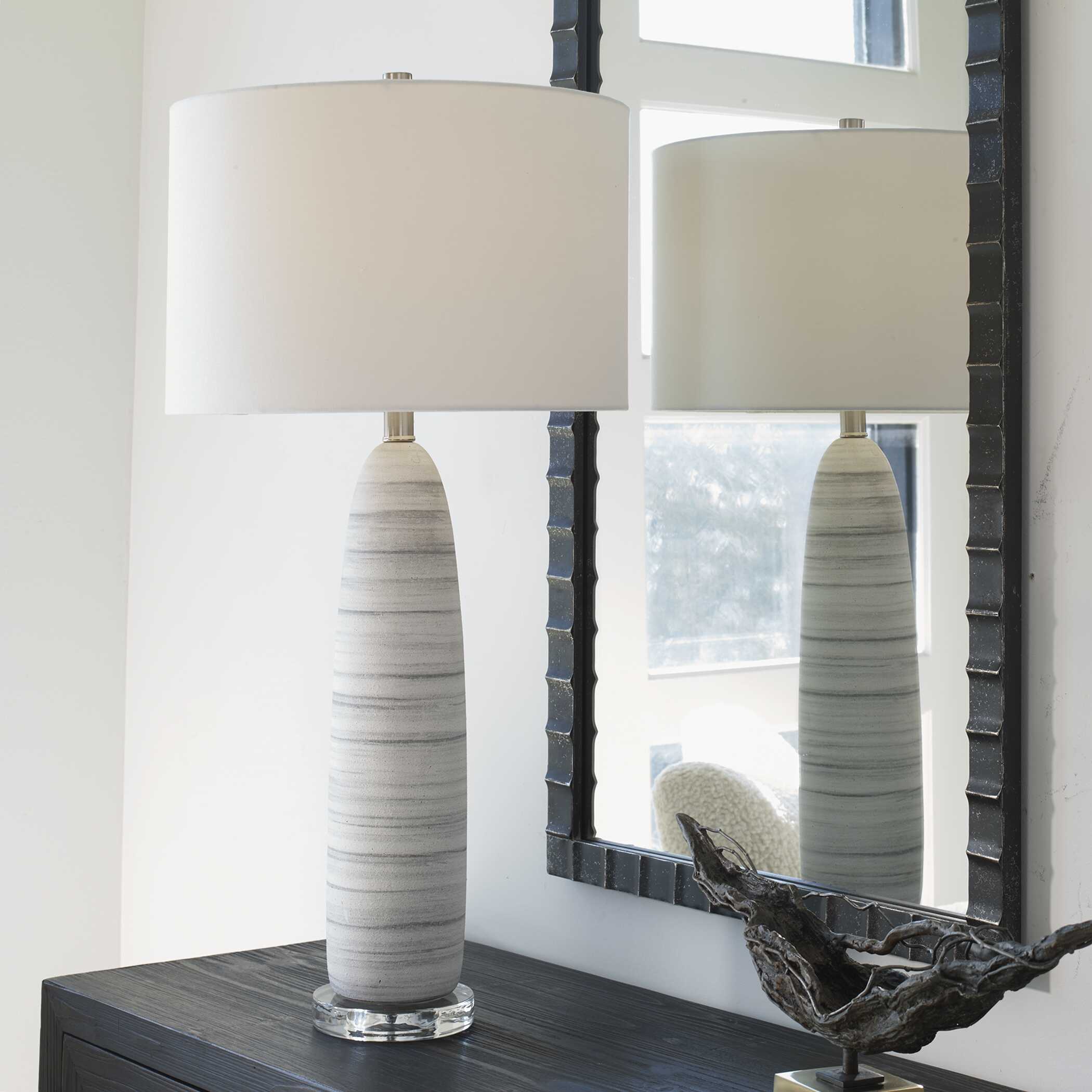 Levadia Matte White Table Lamp, by Uttermost, 15" width x 31.5" height x 15" depth View 2