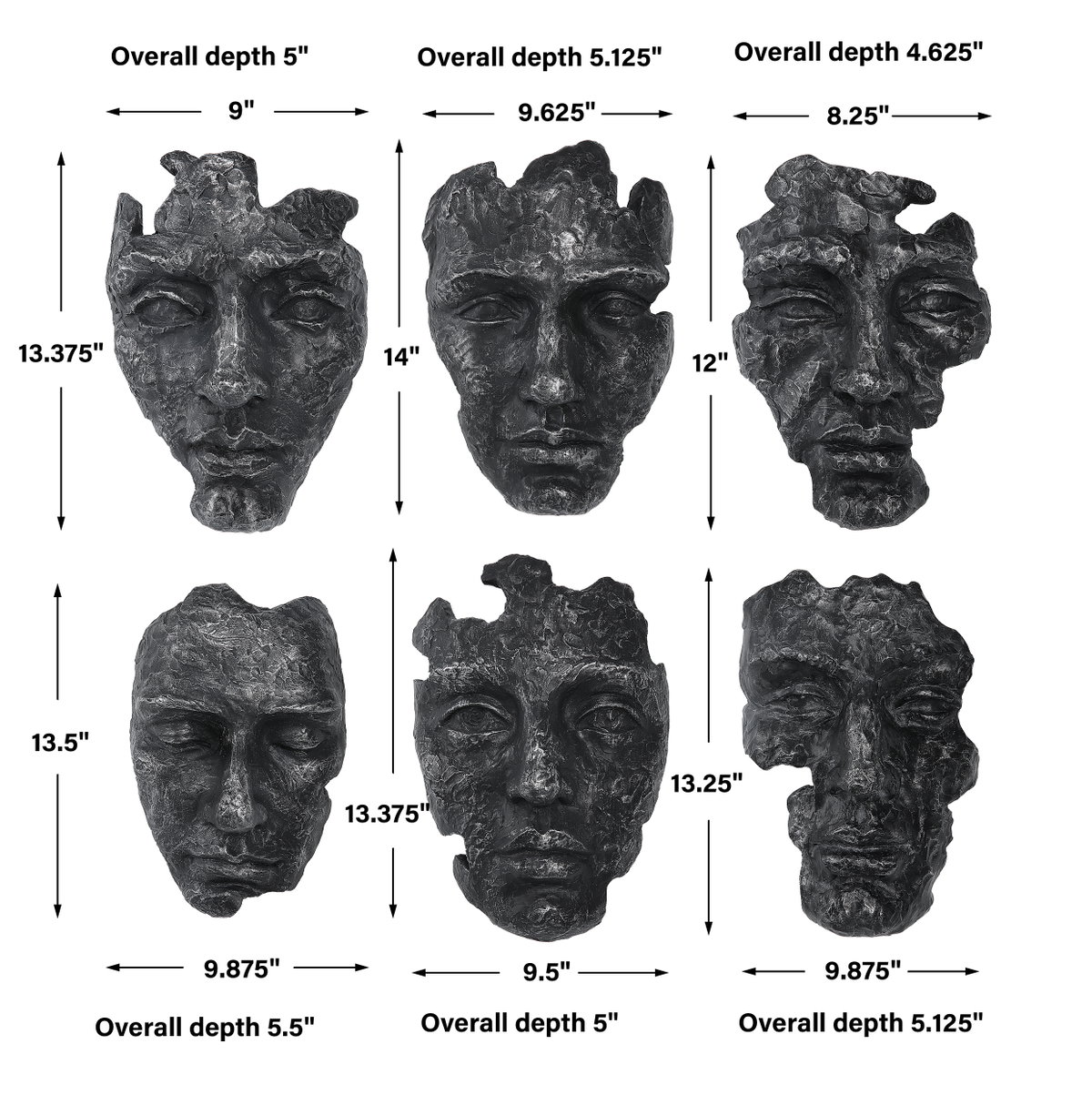 Self-Portrait Metallic Wall Decor Set/6, Sculptural Wall Art by Uttermost, 9.62" width x 14" height x 5.12" depth View 3
