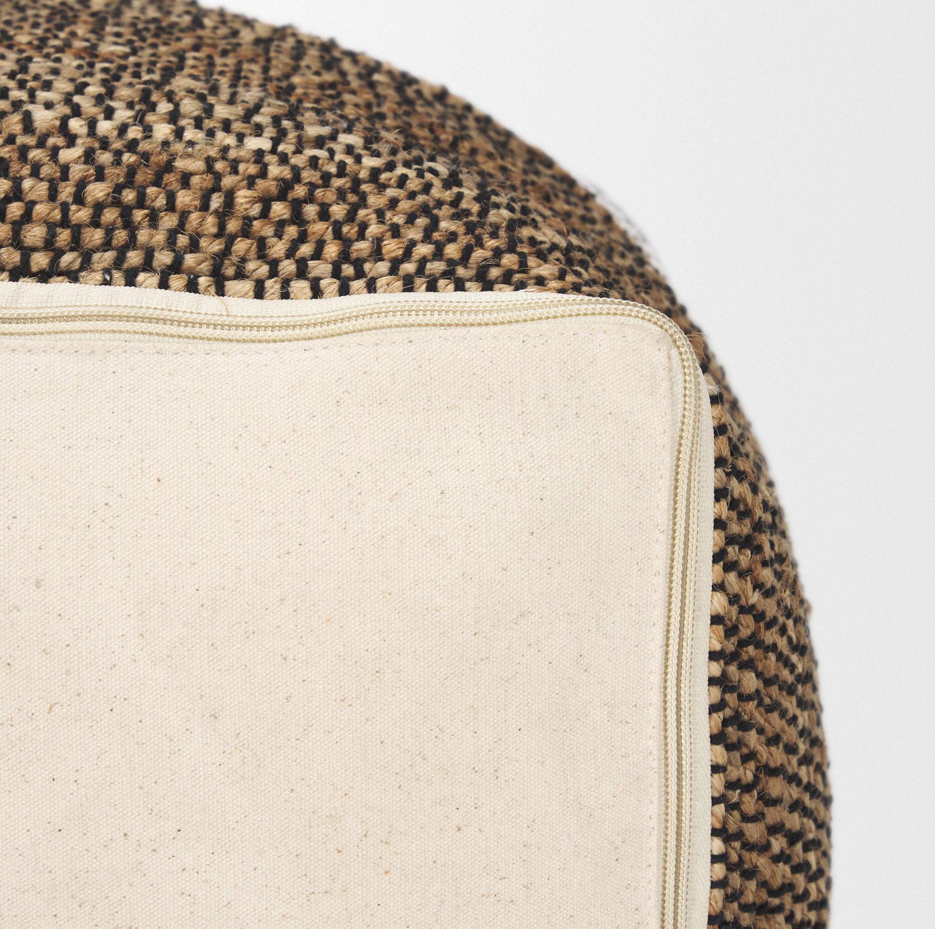 Samiya Jute with White Cotton Pouf, Ottoman by Mercana, 16" length x 16" width x 16" height View 9