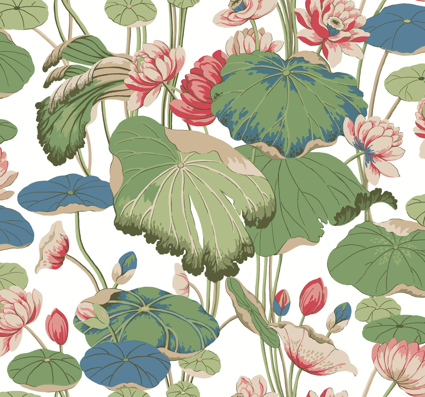 Lotus Pond Green & Pink Wallpaper large image 