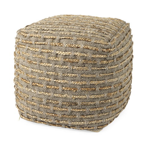 Binita    Gray/Brown Hemp Wool and Cotton Pouf
