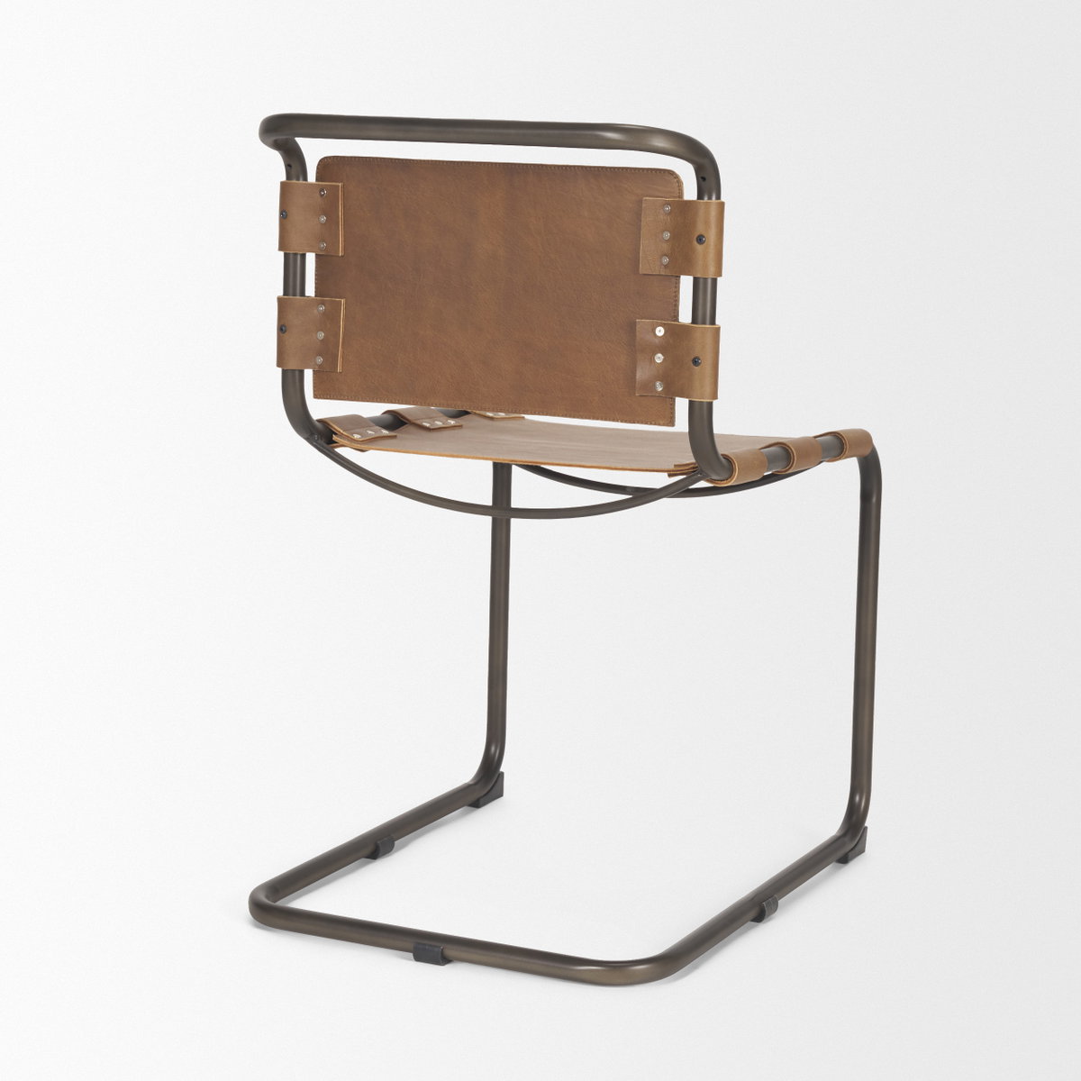 Berbick Open Back Dining Side Chair | Medium Brown Leather with Iron, Dining Chair by Mercana, 20.5" length x 24" width x 33" height View 7