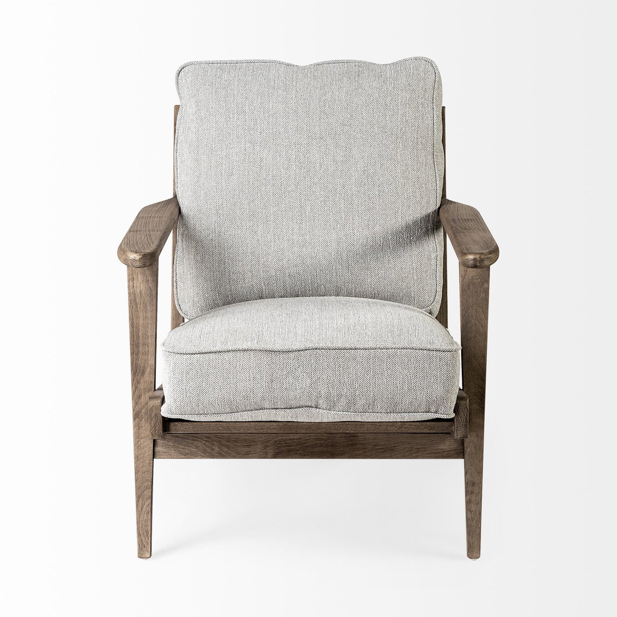 Olympus VI Frost Grey Fabric Wrapped Wooden Frame Accent Chair, by Mercana, 28" length x 31" width x 32" height View 3