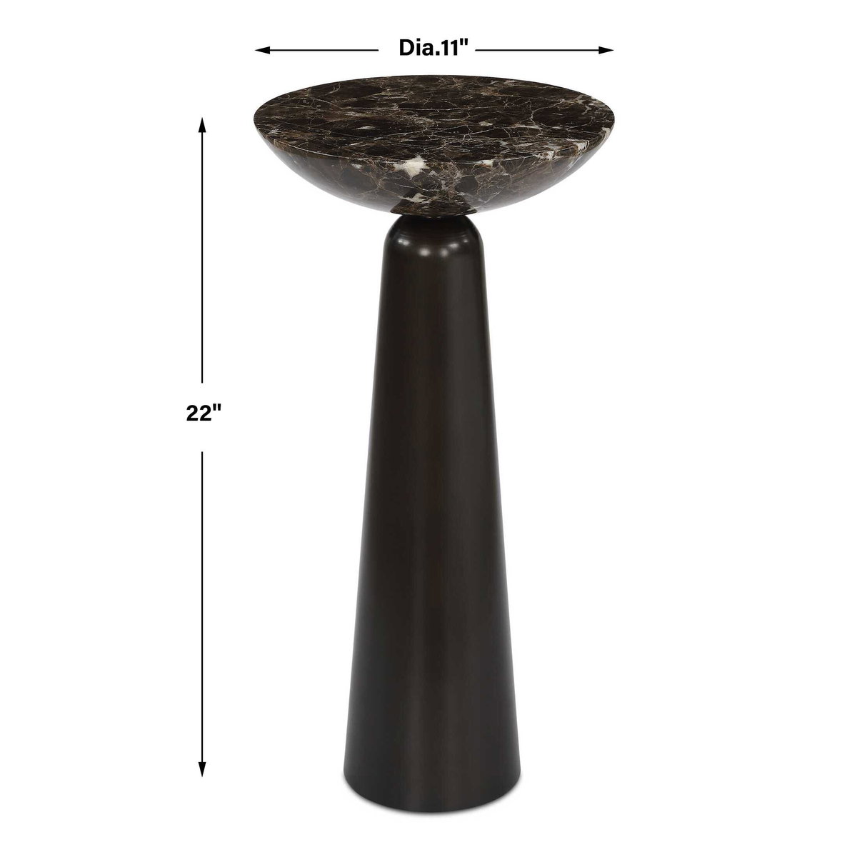 Hastings Brown Marble Accent Table, Side & End Table by Uttermost, 11" width x 22" height x 11" depth View 3