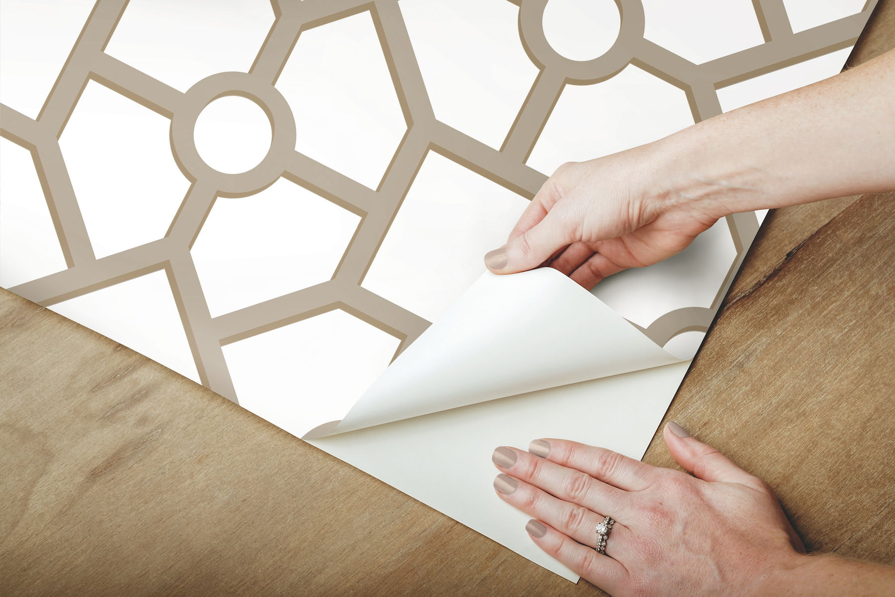 Hedgerow Trellis Taupe & Gold Peel & Stick Wallpaper, by York Wall, 20' length x 1'8.5" width x 0.02" depth View 7