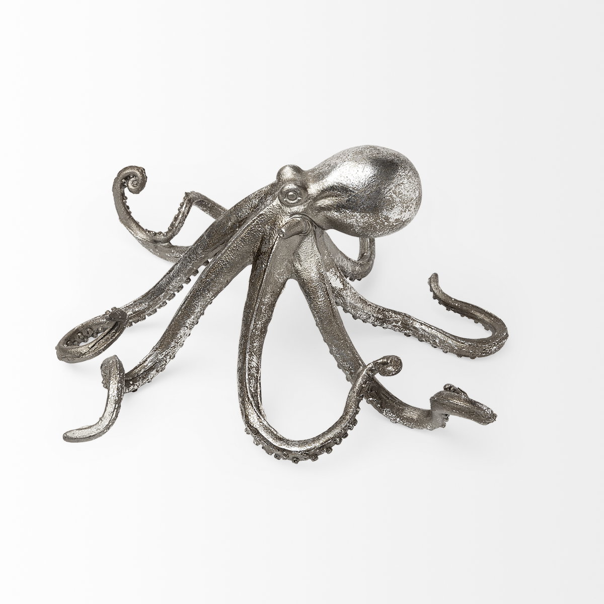 Strafford Medium 13L x 7W Silver Resin Octopus, Decorative Object by Mercana, 13" length x 7.09" width x 12.2" height View 5