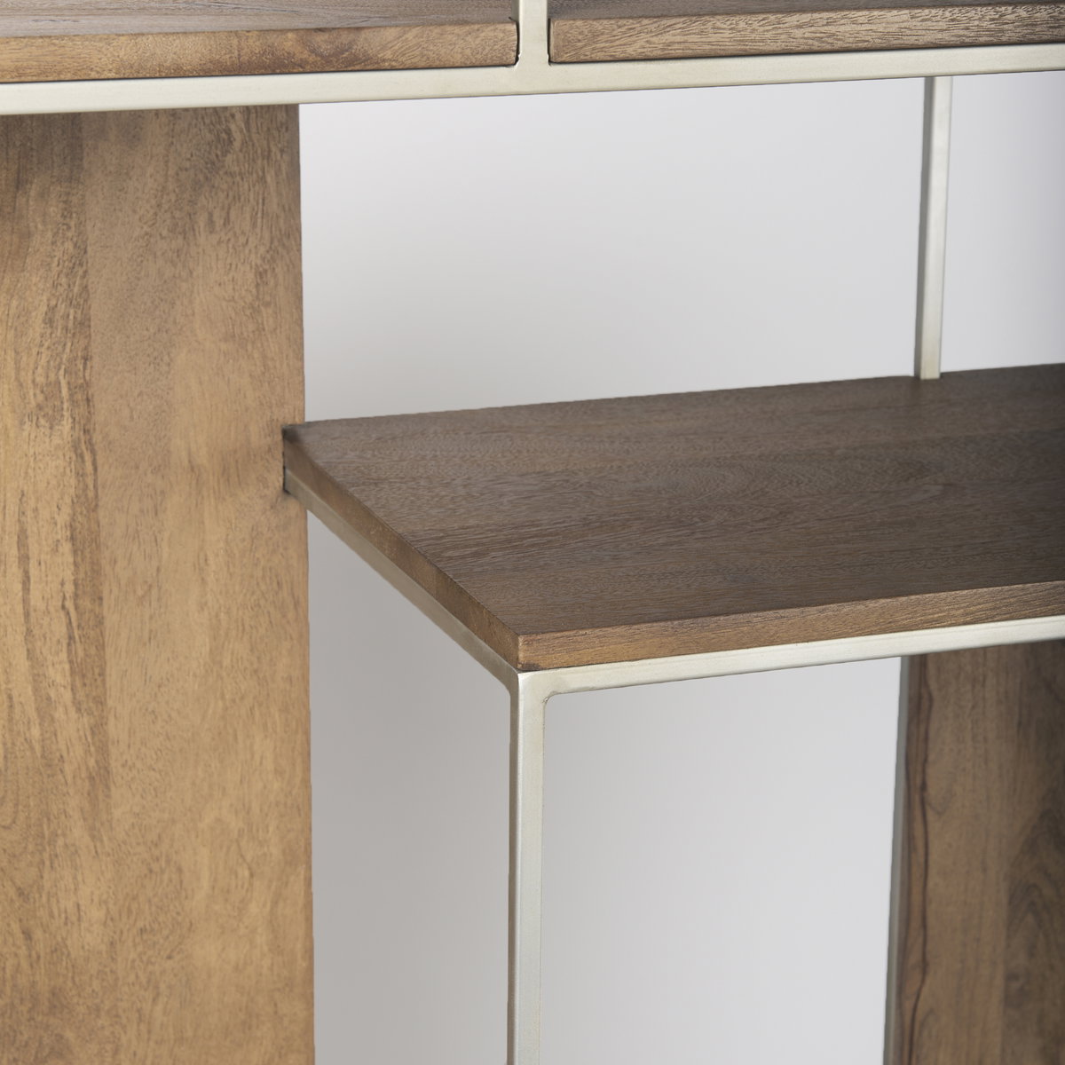 Morris III 47.25 X 15 X 75.5  Brown Wood and Silver Metal Frame 6 Shelf Shelving Unit, Shelving & Bookcase by Mercana, 47.25" length x 15" width x 75.5" height View 11