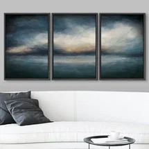 Online Designer Bedroom Grunge Abstract Paint Stroke Effect " Storm Cloud Dark Blue Skyline " 3 - Pieces