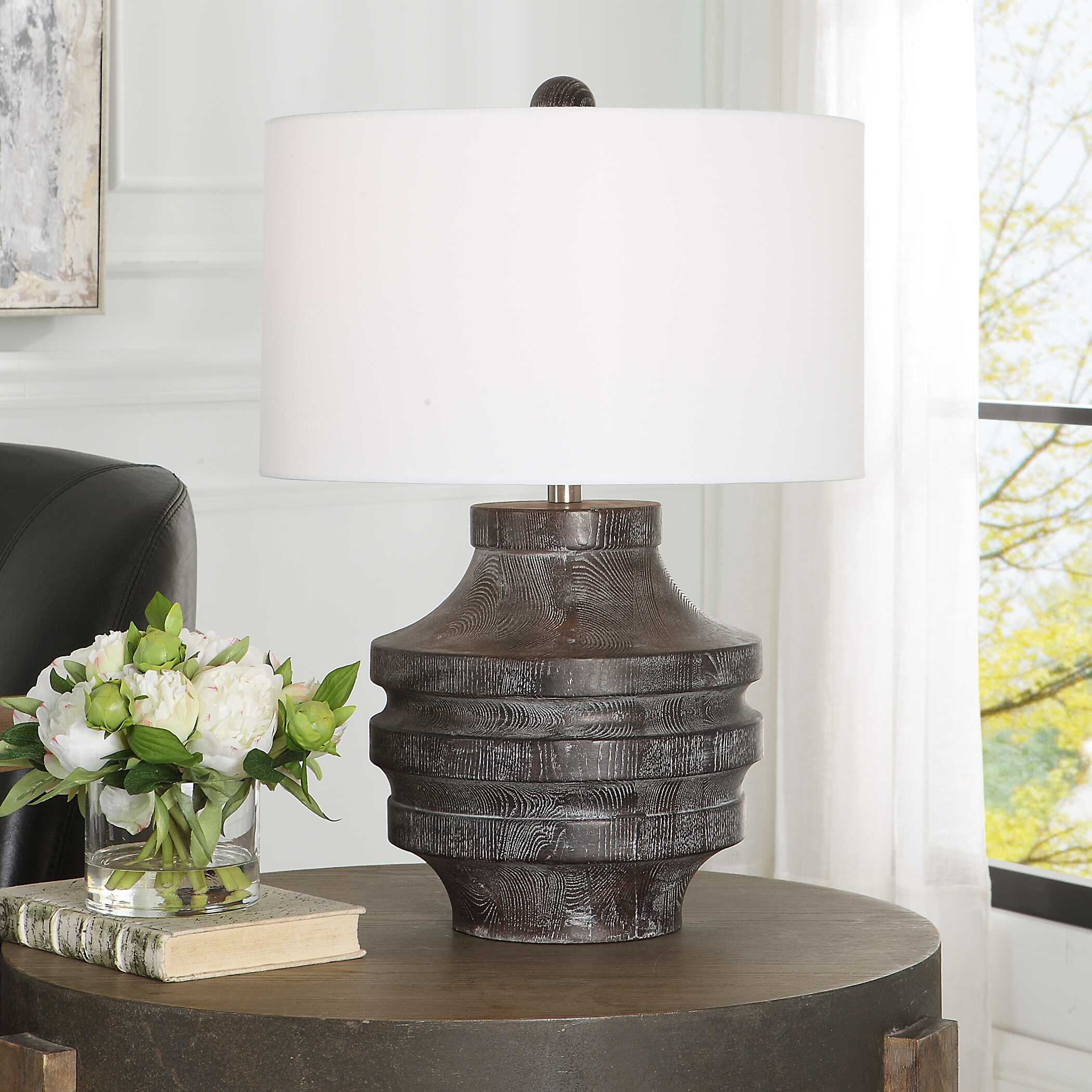 Timber Carved Wood Table Lamp, by Uttermost, 17" width x 24" height x 17" depth View 2