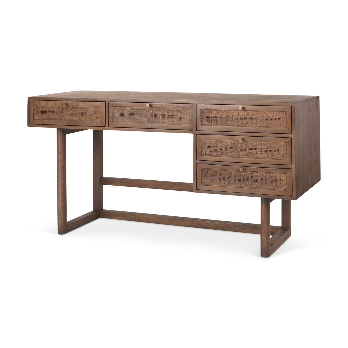 Grier 60' Medium Brown Solid Wood with Cane Office Desk, by Mercana, 60" length x 22.75" width x 30.5" height View 1
