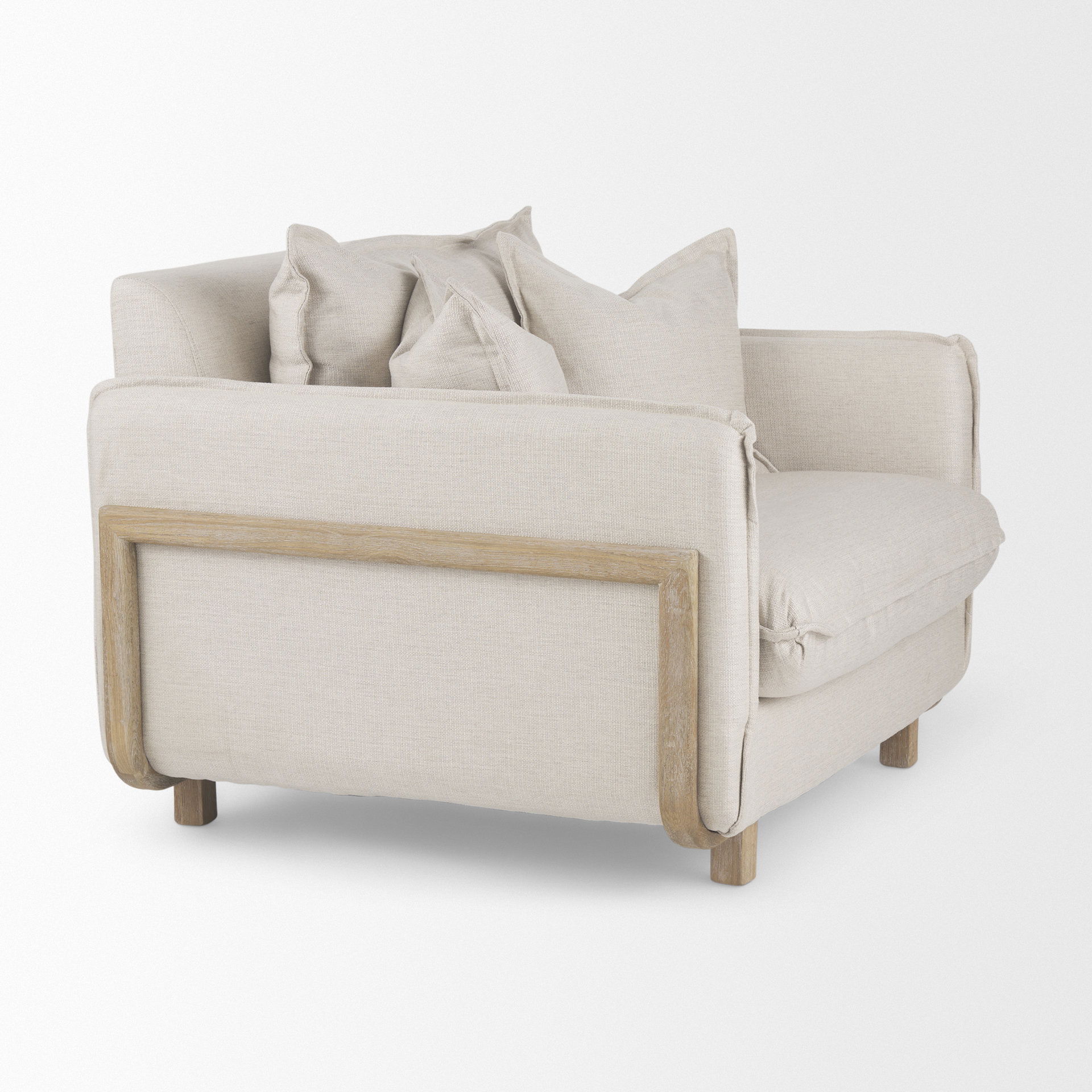 Roy II Beige Upholstered and Brown Wood Frame Arm Chair large image 