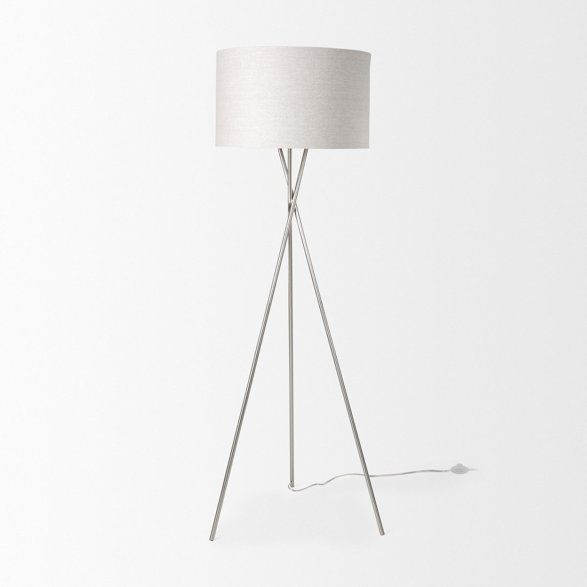 Ambrose  Silver Metal with Beige Fabric Shade Floor Lamp, by Mercana, 20" length x 20" width x 61.8" height View 3