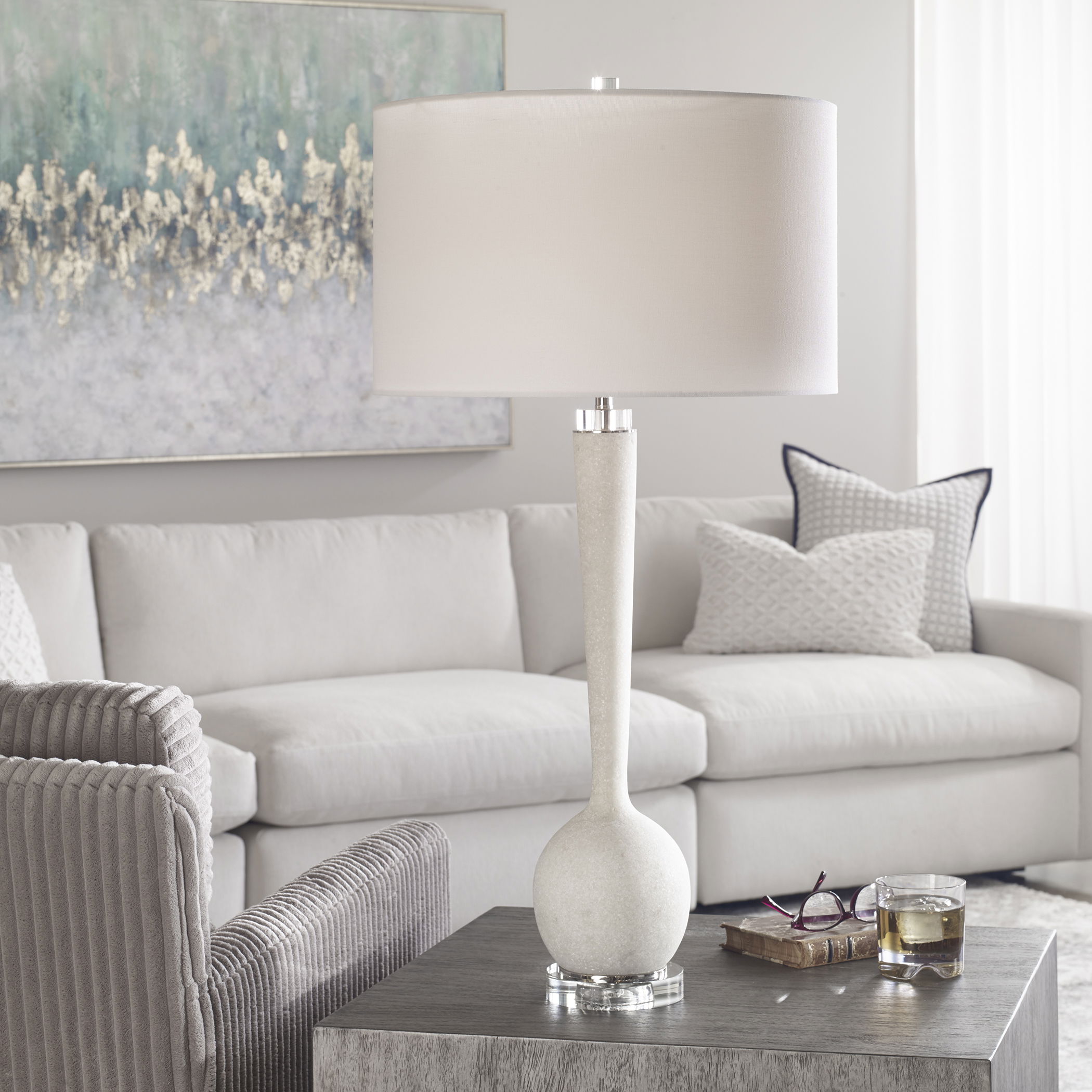 Kently White Marble Table Lamp large image 