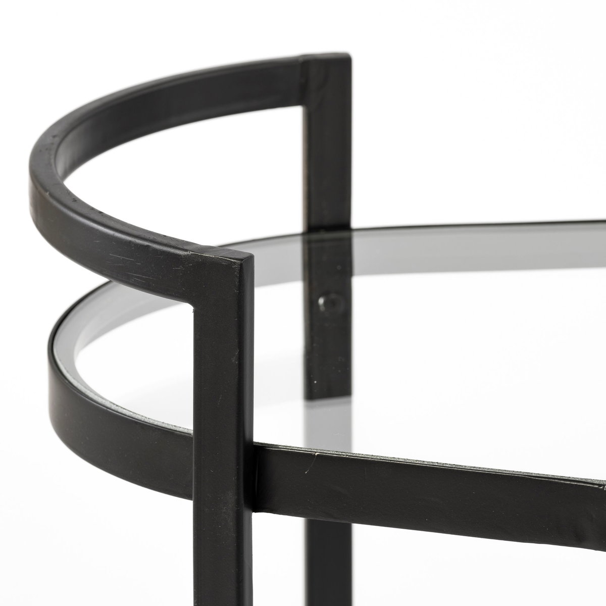 Eleonore Black Metal Frame Two-Tier with Glass Shelves Bar Cart, Bar Carts & Cabinet by Mercana, 25" length x 16.14" width x 27.95" height View 8