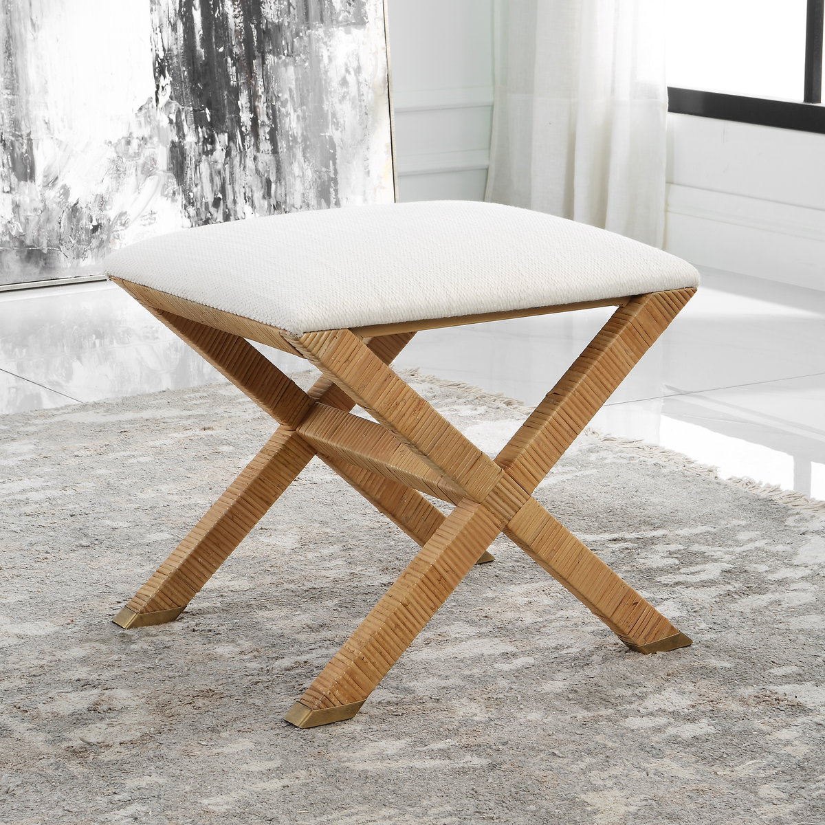 St. Tropez Rattan Small Bench, Furniture by Uttermost, 19.5" width x 18.75" height x 15.75" depth View 2