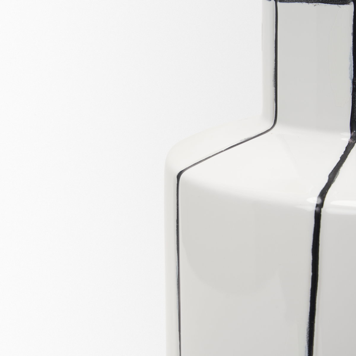 Dinah Large White with Black Stripes  Ceramic Vase, by Mercana, 9.84" length x 9.84" width x 15.94" height View 9