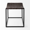 Clarissa  Brown Leather Woven Seat with Black Metal Frame Stool, Benche by Mercana, 22" length x 16" width x 16.5" height thumbnail 5