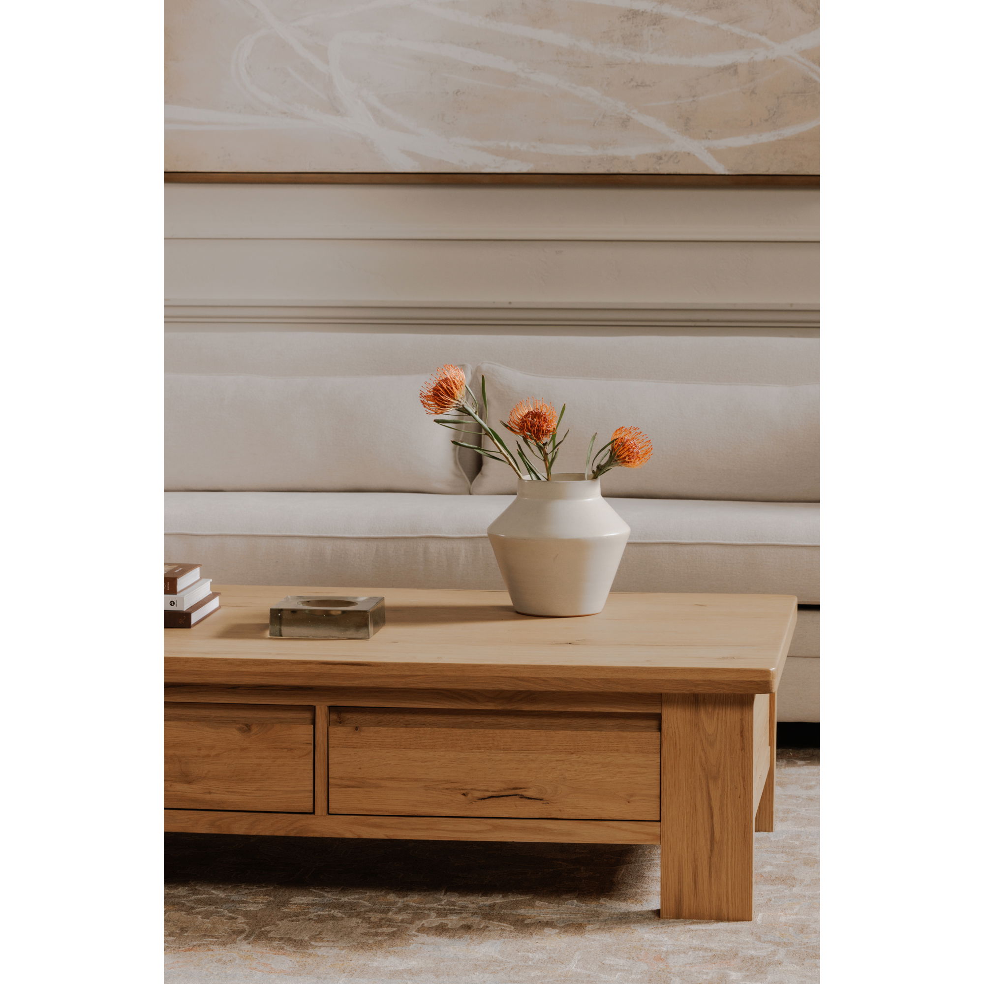 Graham Storage Coffee Table Rustic Oak, by Moe's Home, 60" width x 17" height x 35" depth View 7