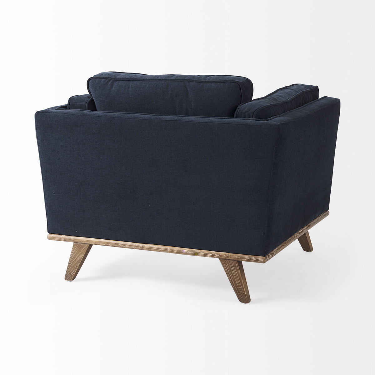 Brooks  Navy Blue Fabric Chair with Medium Brown Wooden Legs, Accent Chair by Mercana, 41.73" length x 34.84" width x 33.46" height View 8