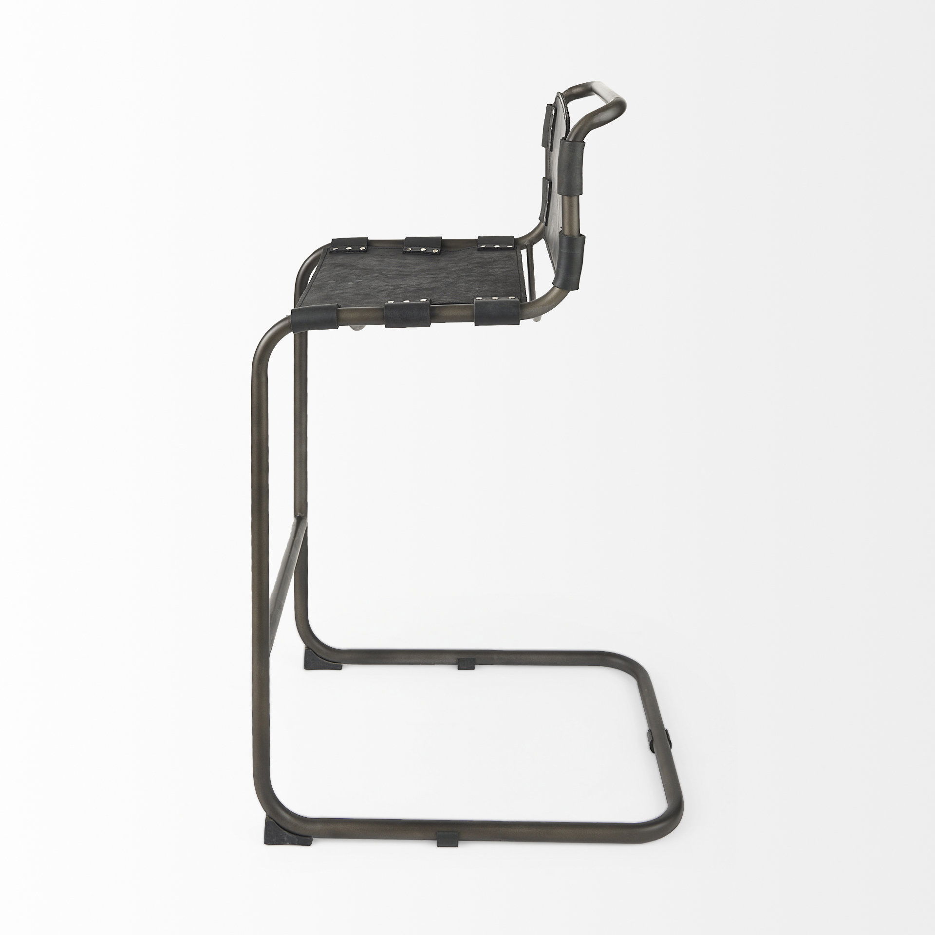 Berbick 43' Total Height Black Leather with Iron Frame Bar Stool, Counter & Bar Stool by Mercana, 20.5" length x 24.8" width x 43" height View 4