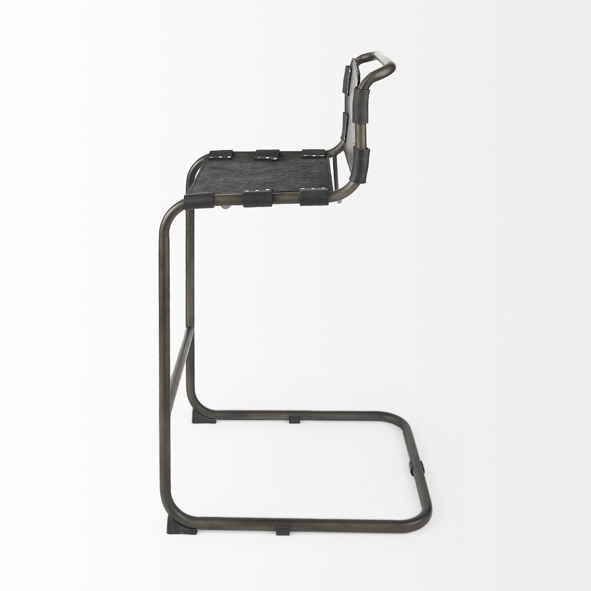 Berbick 43' Total Height Black Leather with Iron Frame Bar Stool, Counter & Bar Stool by Mercana, 20.5" length x 24.8" width x 43" height View 4