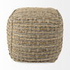 Binita    Gray/Brown Hemp Wool and Cotton Pouf, Ottoman by Mercana, 16" length x 16" width x 16" height thumbnail 4