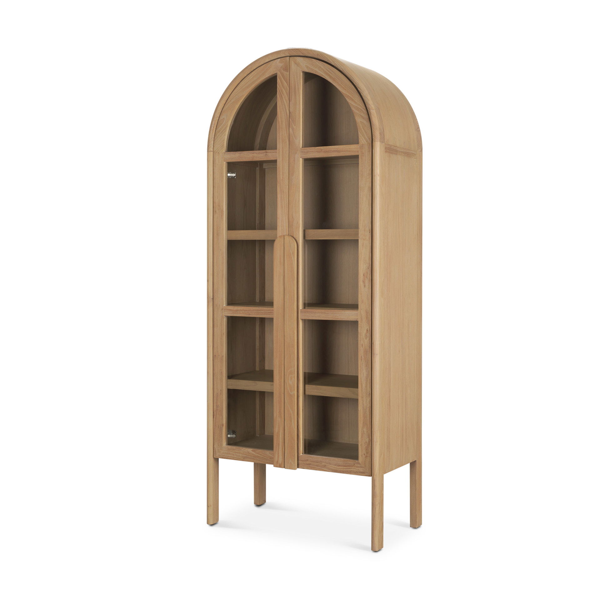 Callum Light Brown Elm Wood with Glass Doors  Arched Curio Cabinet, Cabinets & Sideboard by Mercana, 31" length x 17.7" width x 79" height View 1