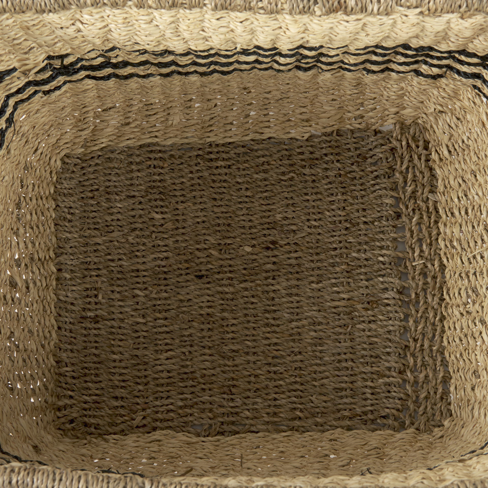 Emma  (Set of 2) Light Brown Seagrass Rectangular Basket with Black Stripes, Bins & Basket by Mercana, 17.32" length x 12.99" width x 11.02" height View 6